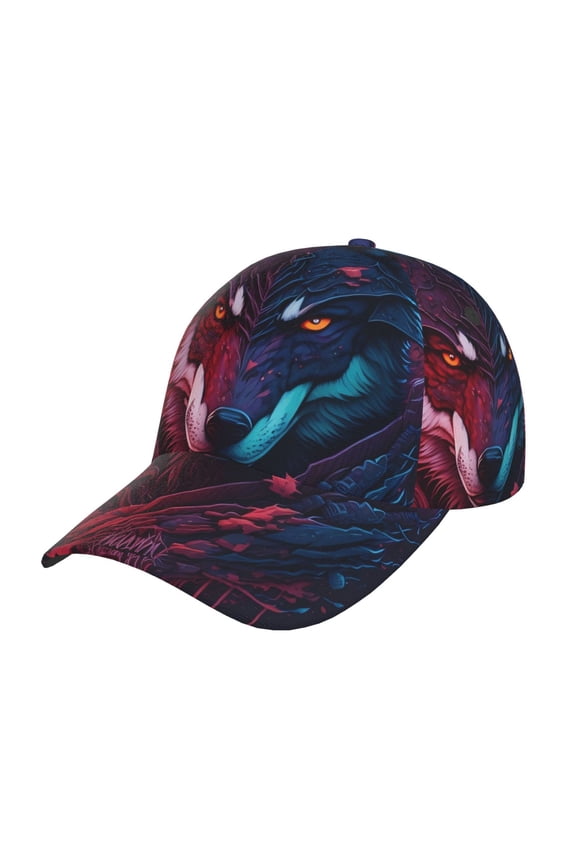 Unisex Cool Wolf Head Pattern Baseball Cap Unisex Washed Classic Adjustable Hat