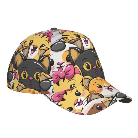 Kdxio Unisex Cute Cat Cartoon Pattern Baseball Cap Unisex Washed Classic Adjustable Hat