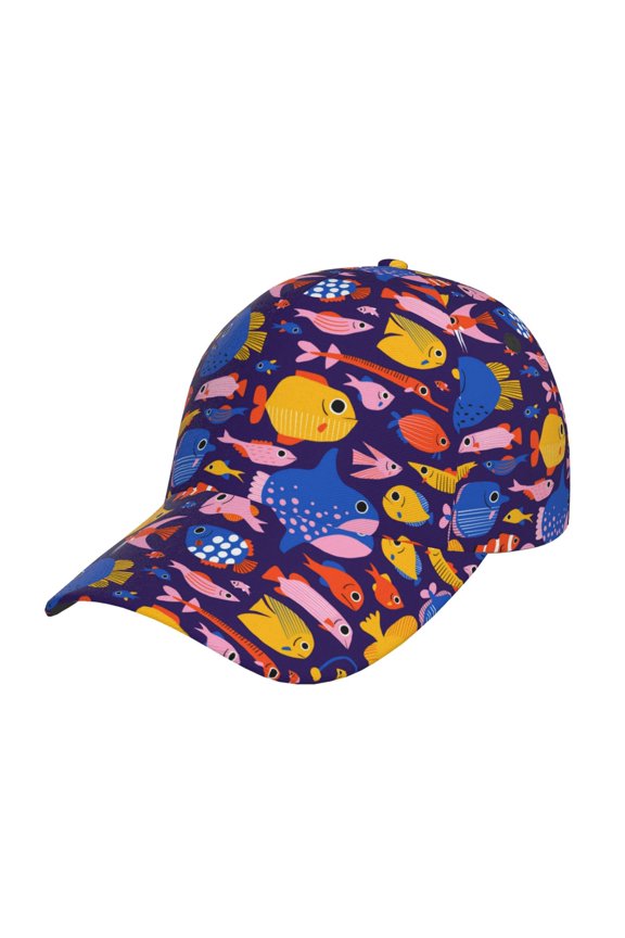 Unisex Cute Flat Hand Drawn Fishes Pattern Baseball Cap Unisex Washed Classic Adjustable Hat