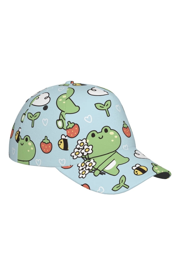 Unisex Cute Floral Frog Pattern Baseball Cap Unisex Washed Classic Adjustable Hat
