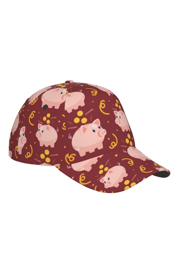 Unisex Cute Pig with Coins Pattern Baseball Cap Unisex Washed Classic Adjustable Hat