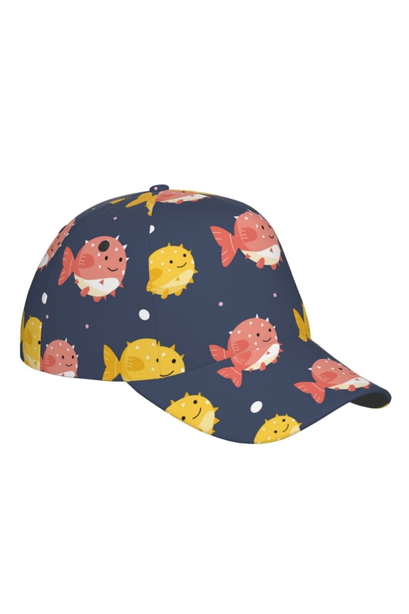 Unisex Cute Puffer Fish Pattern Baseball Cap Unisex Washed Classic Adjustable Hat