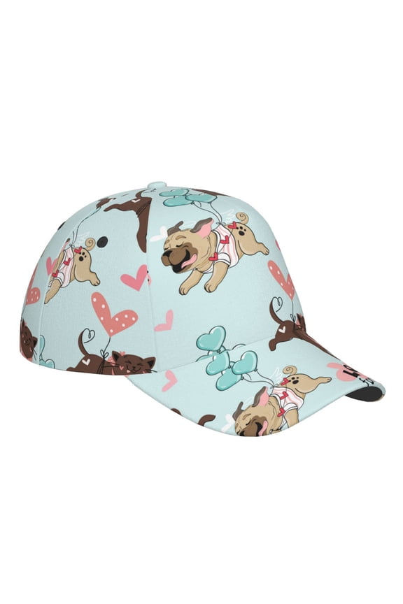 Unisex Cute Pug Dogs Pattern Baseball Cap Unisex Washed Classic Adjustable Hat