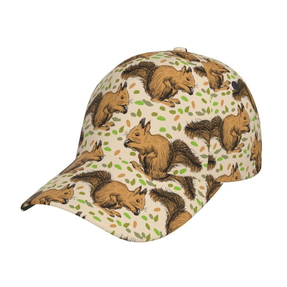Kdxio Unisex Cute Squirrel with Green Leaves Pattern Baseball Cap Unisex Washed Classic Adjustable Hat