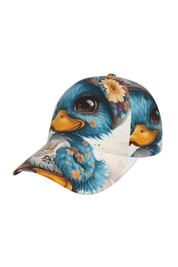 Unisex Cute Sunflower Blue Duck Pattern Baseball Cap Unisex Washed Classic Adjustable Hat