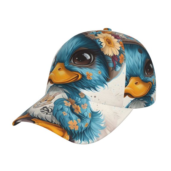 Kdxio Unisex Cute Sunflower Blue Duck Pattern Baseball Cap Unisex Washed Classic Adjustable Hat