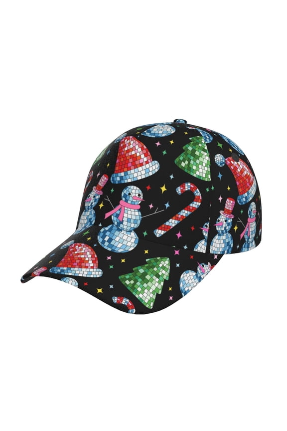 Unisex Disco Mirror Ball Snowman Pattern Baseball Cap Unisex Washed Classic Adjustable Hat