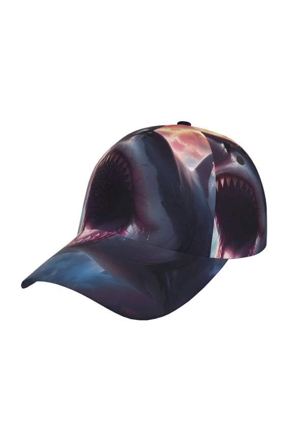Unisex Dramatic Shark Attack Pattern Baseball Cap Unisex Washed Classic Adjustable Hat