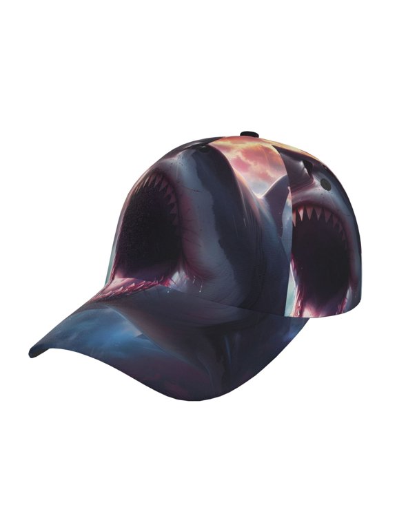 Unisex Dramatic Shark Attack Pattern Baseball Cap Unisex Washed Classic Adjustable Hat