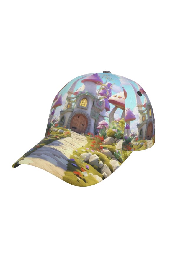 Unisex Dreamy Mushroom House Pattern Baseball Cap Unisex Washed Classic Adjustable Hat