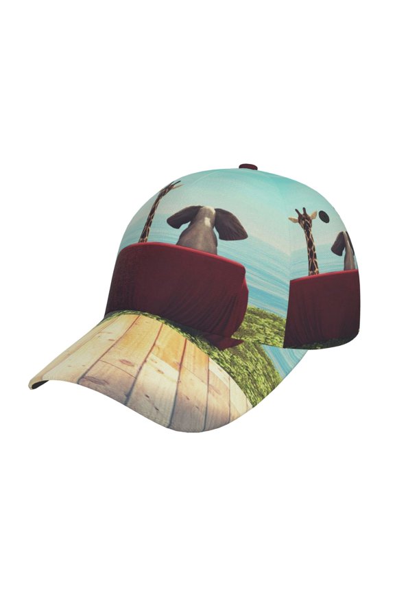 Unisex Elehpant And A Giraffe Looking At The Sea Pattern Baseball Cap Unisex Washed Classic Adjustable Hat