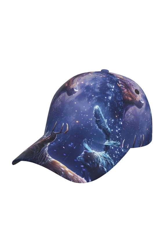 Unisex Enchanted Forest Stag Gathering Pattern Baseball Cap Unisex Washed Classic Adjustable Hat