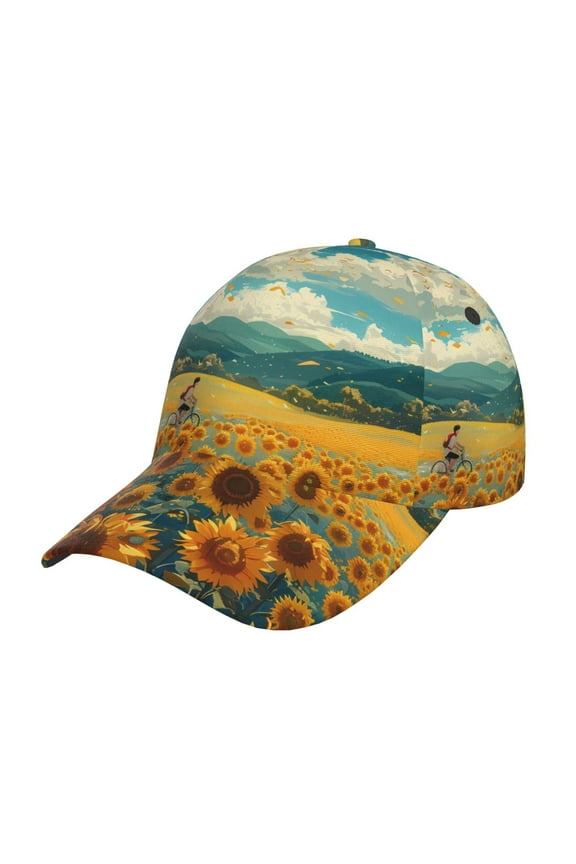 Unisex Field Style Bicycle Young Sunflower Pattern Baseball Cap Unisex Washed Classic Adjustable Hat