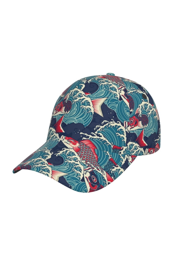 Unisex Fish In The Wave Pattern Baseball Cap Unisex Washed Classic Adjustable Hat