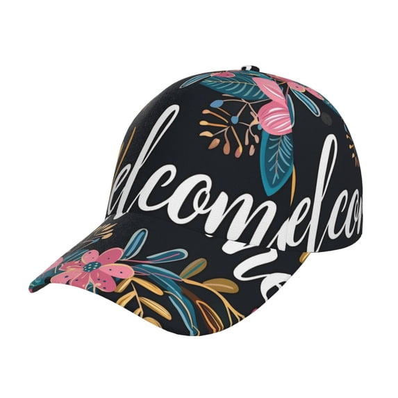 Kdxio Unisex Floral Welcome Sign Pattern Baseball Cap Unisex Washed Classic Adjustable Hat