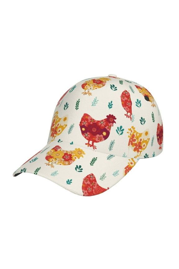 Unisex Flower Chicken Pattern Baseball Cap Unisex Washed Classic Adjustable Hat