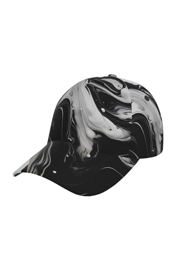 Unisex Fluid Black White Paint Swirls Pattern Baseball Cap Unisex Washed Classic Adjustable Hat