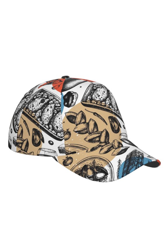 Unisex French Food Pattern Baseball Cap Unisex Washed Classic Adjustable Hat