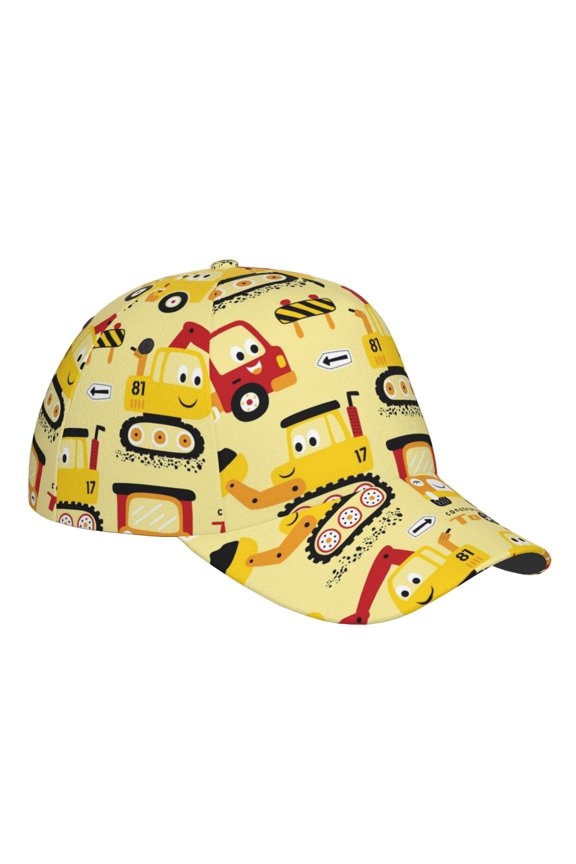 Unisex Funny Construction Vehicles Pattern Baseball Cap Unisex Washed Classic Adjustable Hat