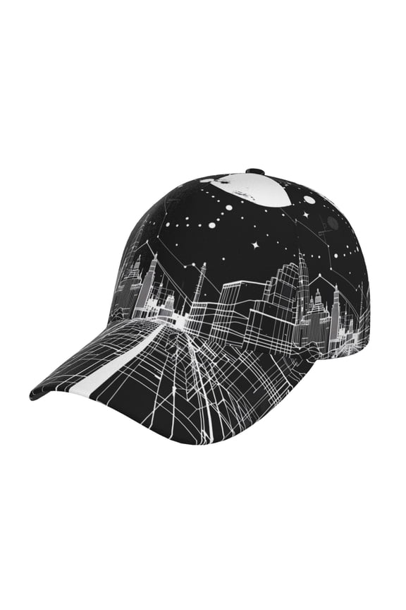 Unisex Futuristic Moonlit Cityscape Pattern Baseball Cap Unisex Washed Classic Adjustable Hat