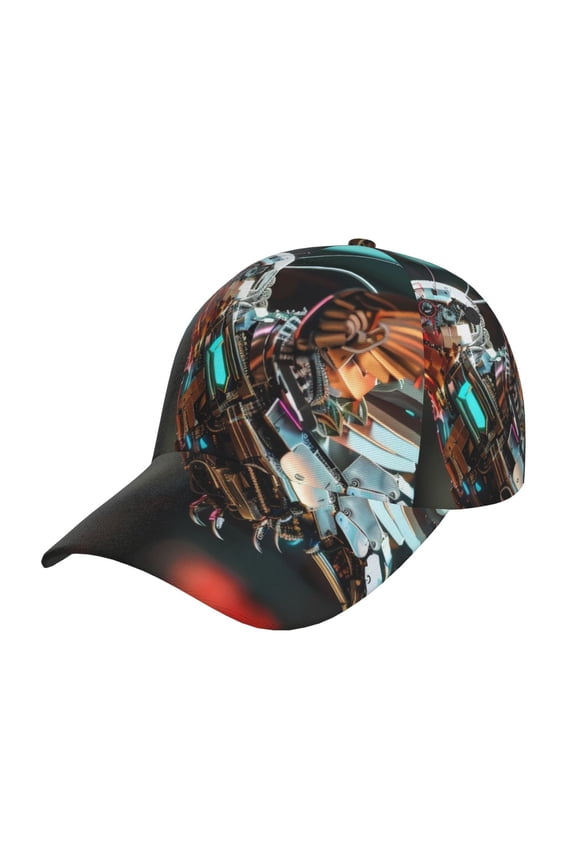 Unisex Futuristic Robot Hummingbird Pattern Baseball Cap Unisex Washed Classic Adjustable Hat