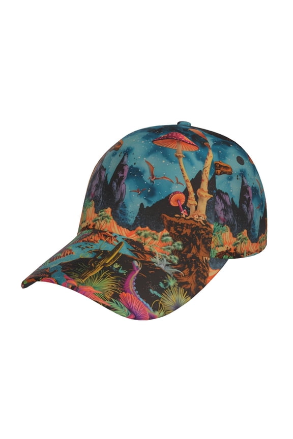 Unisex Galactic Jungle Dinosaurs Pattern Baseball Cap Unisex Washed Classic Adjustable Hat