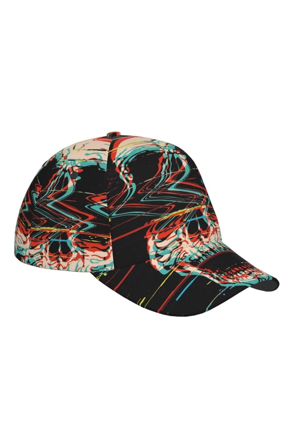 Unisex Glitch Screaming Skull Pattern Baseball Cap Unisex Washed Classic Adjustable Hat