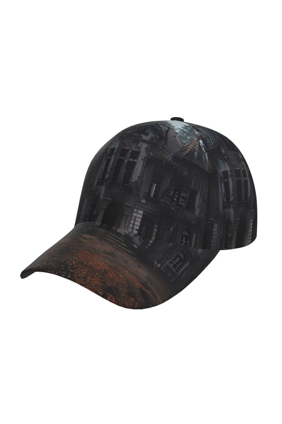 Unisex Gloomy Mansion Forest Scene Pattern Baseball Cap Unisex Washed Classic Adjustable Hat