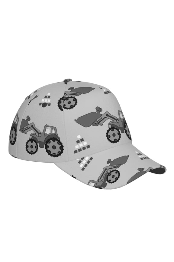 Unisex Gray Tractor Pattern Baseball Cap Unisex Washed Classic Adjustable Hat