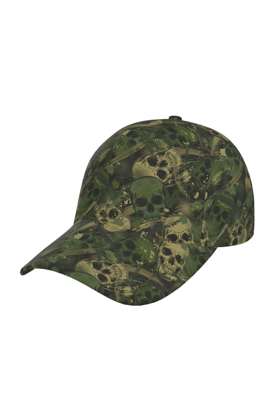 Unisex Green Camouflage Skull Pattern Baseball Cap Unisex Washed Classic Adjustable Hat