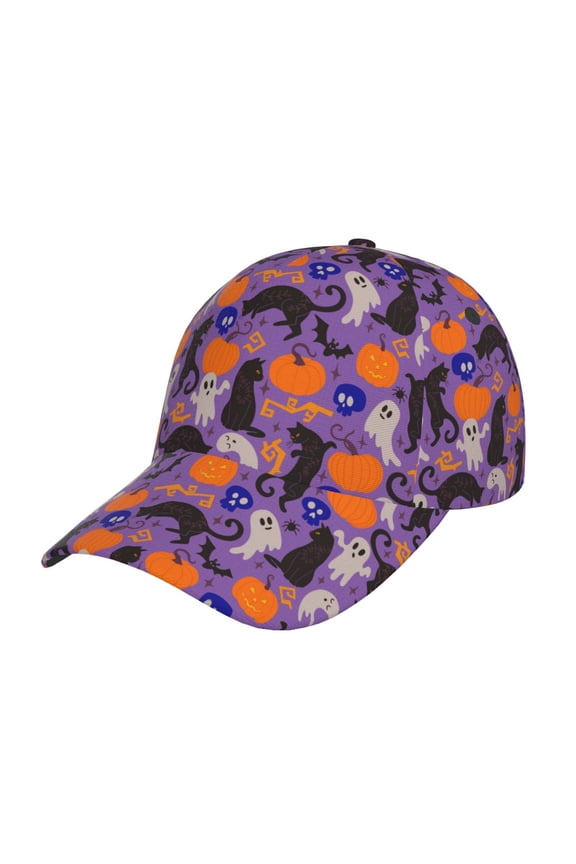 Unisex Halloween Black Cats Pattern Baseball Cap Unisex Washed Classic Adjustable Hat