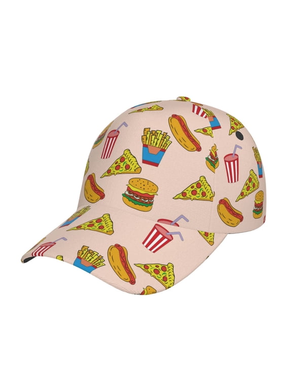 Unisex Hamburger Pizza Coke Pattern Baseball Cap Unisex Washed Classic Adjustable Hat