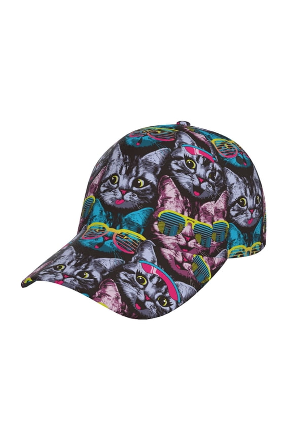 Unisex Happy Kitten Faces Pattern Baseball Cap Unisex Washed Classic Adjustable Hat