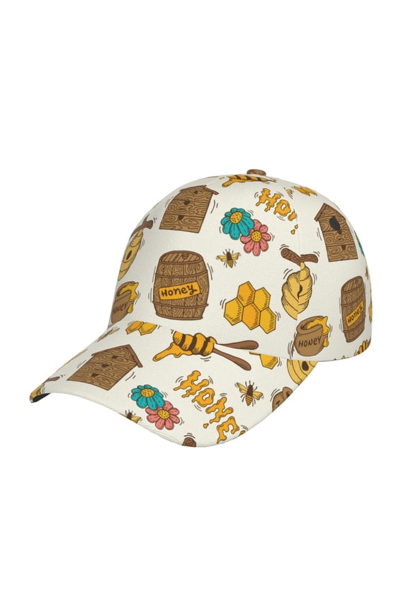 Unisex Honeycomb And Honey Pattern Baseball Cap Unisex Washed Classic Adjustable Hat
