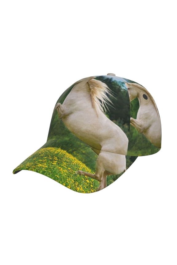 Unisex Horse Rearing Up In The Field Pattern Baseball Cap Unisex Washed Classic Adjustable Hat
