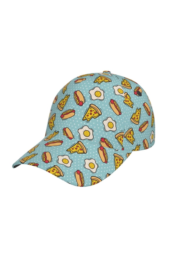 Unisex Hot Dog Pizza Pattern Baseball Cap Unisex Washed Classic Adjustable Hat