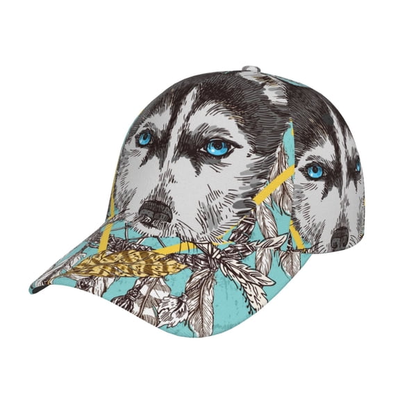 Kdxio Unisex Husky With Dreamcatcher Pattern Baseball Cap Unisex Washed Classic Adjustable Hat