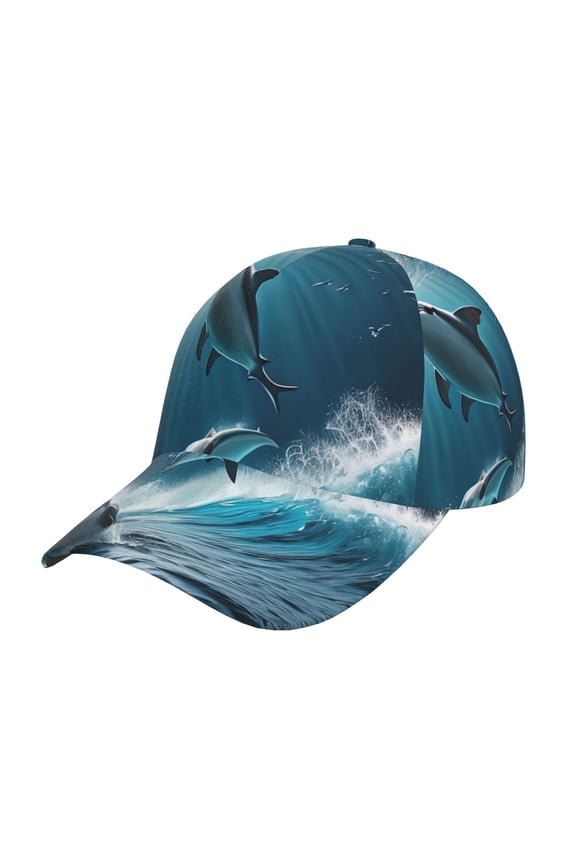 Unisex Ice Blue Ocean Cute Dolphin A Pattern Baseball Cap Unisex Washed Classic Adjustable Hat
