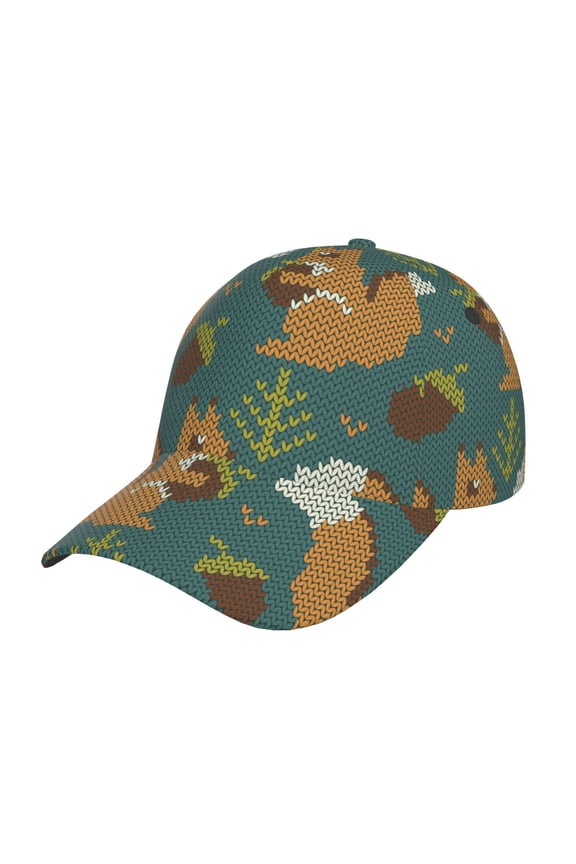 Unisex Knitted Woodland Squirrel Pattern Baseball Cap Unisex Washed Classic Adjustable Hat