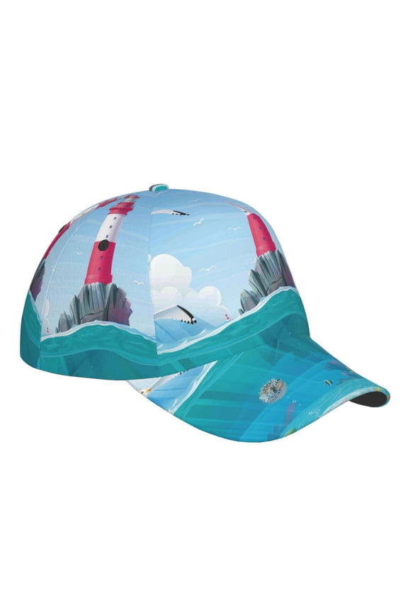 Unisex Lighthouse Sea Port Pattern Baseball Cap Unisex Washed Classic Adjustable Hat