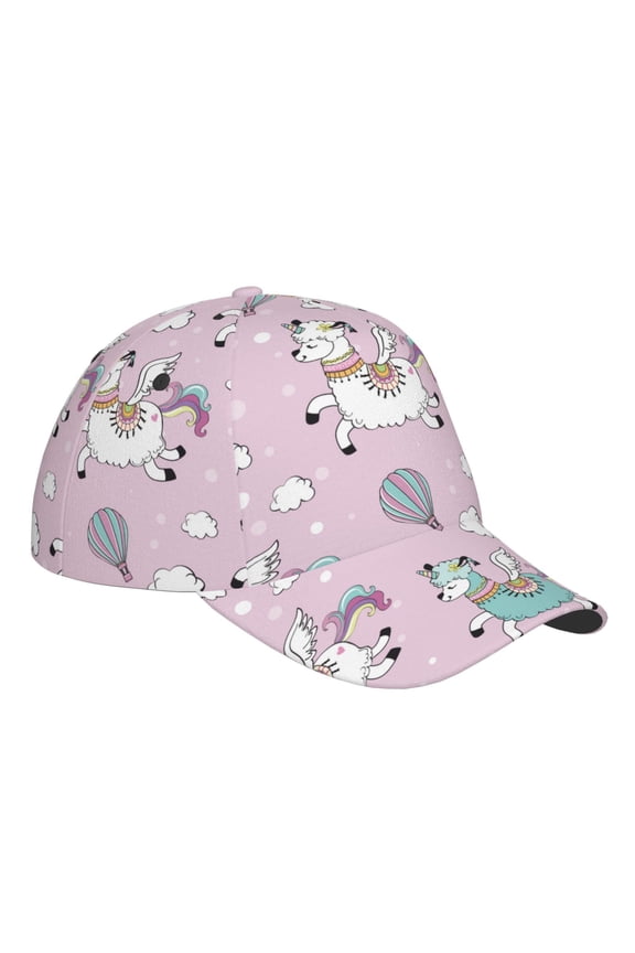 Unisex Llama Unicorn and Rainbow Pattern Baseball Cap Unisex Washed Classic Adjustable Hat