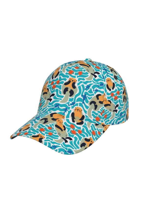 Unisex Lovely Sea Otters Pattern Baseball Cap Unisex Washed Classic Adjustable Hat