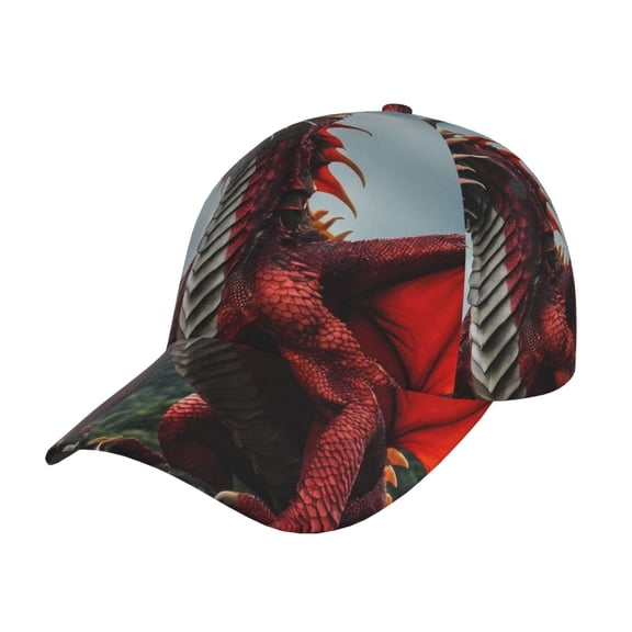 Kdxio Unisex Majestic Red Dragon Pattern Baseball Cap Unisex Washed Classic Adjustable Hat