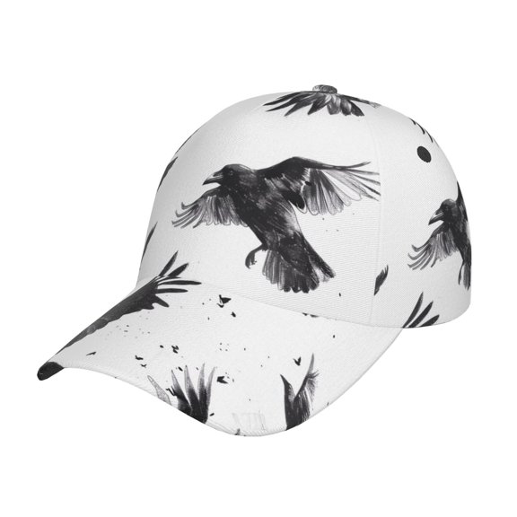 Kdxio Unisex Monochrome Flying Ravens Pattern Baseball Cap Unisex Washed Classic Adjustable Hat
