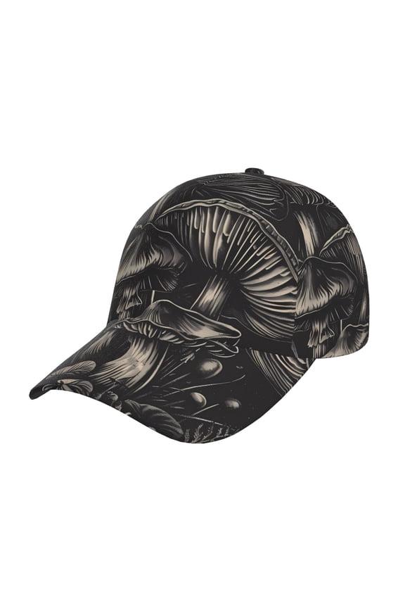 Unisex Monochrome Mushroom Artwork Pattern Baseball Cap Unisex Washed Classic Adjustable Hat