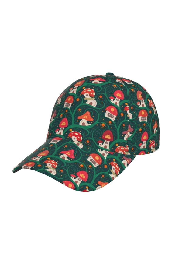 Unisex Mushroom House Pattern Baseball Cap Unisex Washed Classic Adjustable Hat