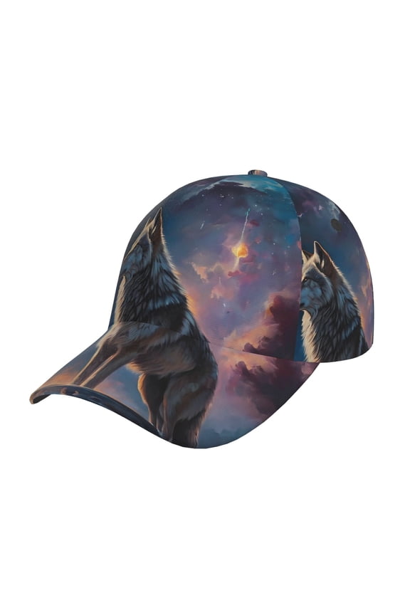 Unisex Night Sky Wolf Pattern Baseball Cap Unisex Washed Classic Adjustable Hat