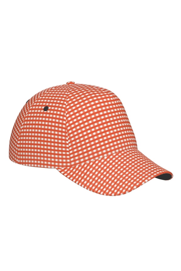 Unisex Orange Gingham Pattern Baseball Cap Unisex Washed Classic Adjustable Hat