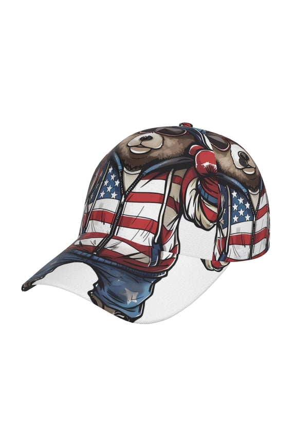 Unisex Patriotic Boxing Bear Art Pattern Baseball Cap Unisex Washed Classic Adjustable Hat