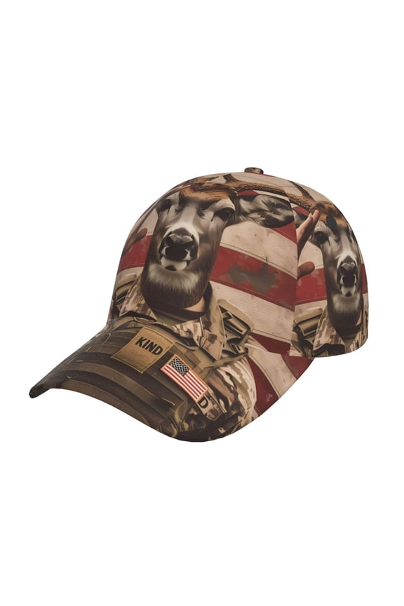 Unisex Patriotic Deer Soldier Salute Pattern Baseball Cap Unisex Washed Classic Adjustable Hat